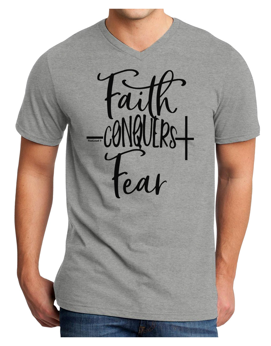 Faith Conquers Fear Adult V-Neck T-shirt-Mens T-Shirt-TooLoud-White-Small-Davson Sales