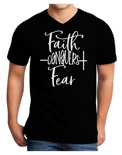 Faith Conquers Fear Adult V-Neck T-shirt-Mens T-Shirt-TooLoud-Black-Small-Davson Sales