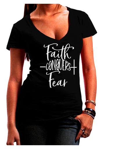 Faith Conquers Fear Dark Womens V-Neck Dark T-Shirt-Womens V-Neck T-Shirts-TooLoud-Black-Juniors Fitted Small-Davson Sales
