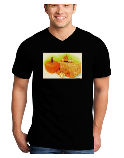 Fall Pumpkin Scene Adult Dark V-Neck T-Shirt-TooLoud-Black-Small-Davson Sales