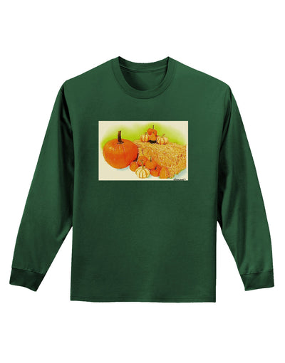 Fall Pumpkin Scene Adult Long Sleeve Dark T-Shirt-TooLoud-Dark-Green-Small-Davson Sales