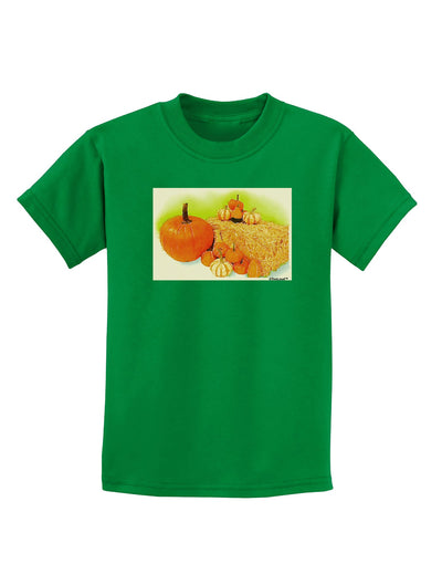 Fall Pumpkin Scene Childrens Dark T-Shirt-Childrens T-Shirt-TooLoud-Kelly-Green-X-Small-Davson Sales