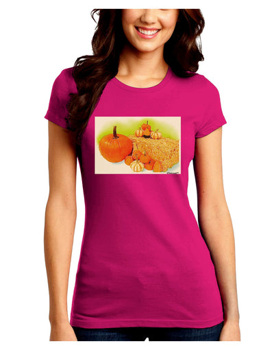 Fall Pumpkin Scene Juniors Crew Dark T-Shirt-T-Shirts Juniors Tops-TooLoud-Hot-Pink-Juniors Fitted Small-Davson Sales