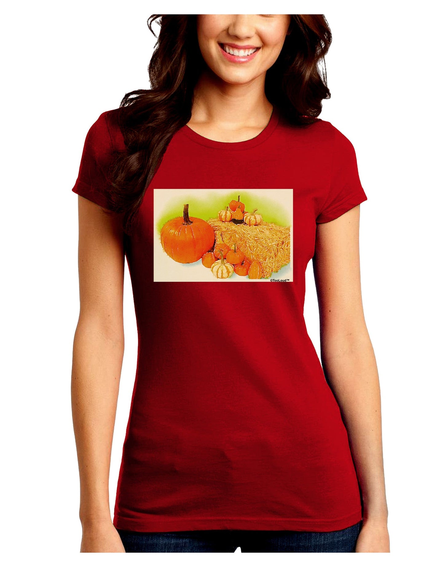 Fall Pumpkin Scene Juniors Crew Dark T-Shirt-T-Shirts Juniors Tops-TooLoud-Red-Juniors Fitted Small-Davson Sales