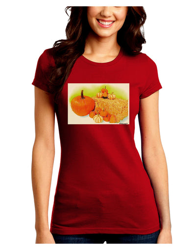 Fall Pumpkin Scene Juniors Crew Dark T-Shirt-T-Shirts Juniors Tops-TooLoud-Red-Juniors Fitted Small-Davson Sales