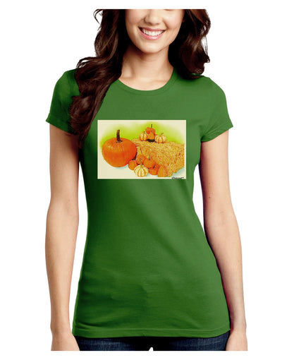 Fall Pumpkin Scene Juniors Crew Dark T-Shirt-T-Shirts Juniors Tops-TooLoud-Kiwi-Green-Juniors Fitted Small-Davson Sales