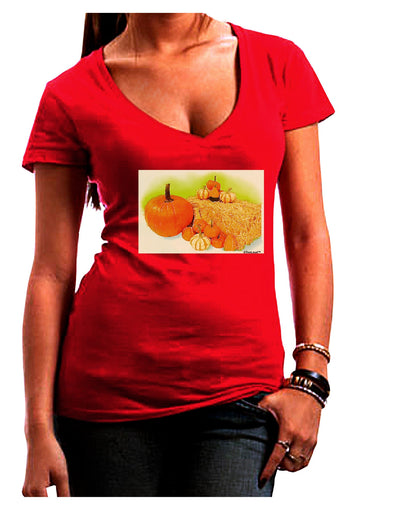 Fall Pumpkin Scene Juniors V-Neck Dark T-Shirt-Womens V-Neck T-Shirts-TooLoud-Red-Juniors Fitted Small-Davson Sales