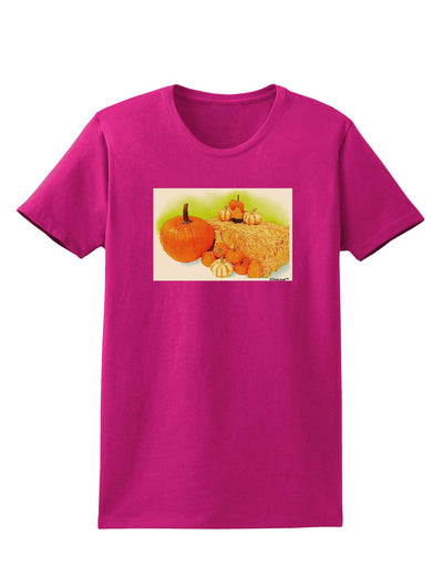 Fall Pumpkin Scene Womens Dark T-Shirt-TooLoud-Hot-Pink-Small-Davson Sales