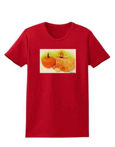 Fall Pumpkin Scene Womens Dark T-Shirt-TooLoud-Red-X-Small-Davson Sales