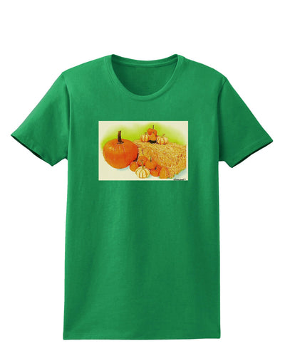 Fall Pumpkin Scene Womens Dark T-Shirt-TooLoud-Kelly-Green-X-Small-Davson Sales