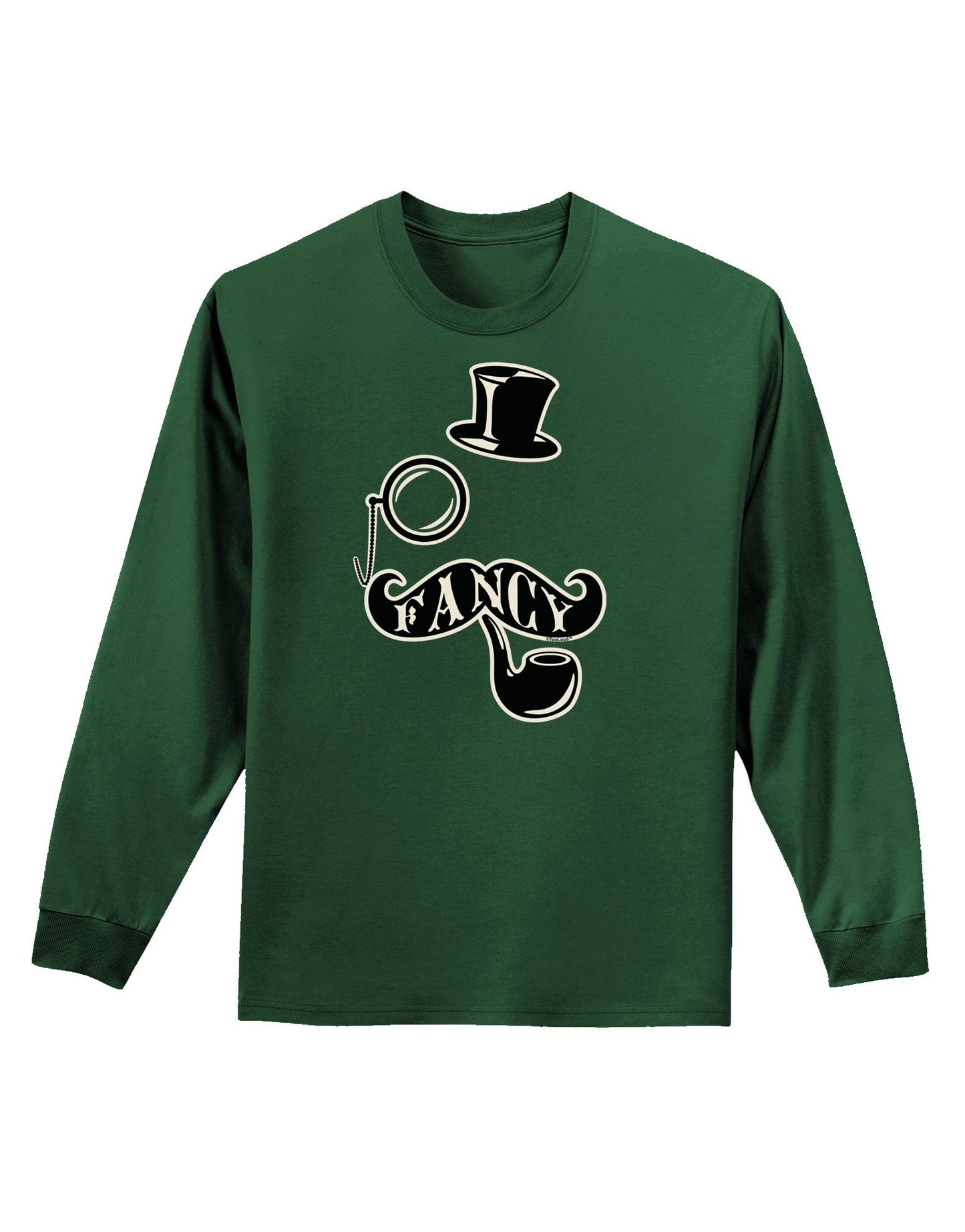 Fancy Tophat Mustache Pipe and Monocle Adult Long Sleeve Dark T-Shirt-TooLoud-Dark-Green-Small-Davson Sales