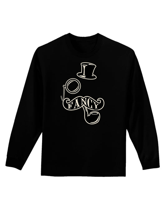 Fancy Tophat Mustache Pipe and Monocle Adult Long Sleeve Dark T-Shirt-TooLoud-Black-Small-Davson Sales