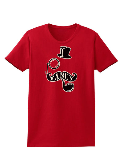 Fancy Tophat Mustache Pipe and Monocle Womens Dark T-Shirt-TooLoud-Red-X-Small-Davson Sales