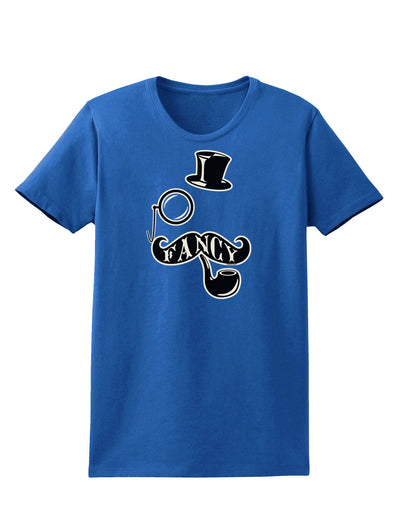 Fancy Tophat Mustache Pipe and Monocle Womens Dark T-Shirt-TooLoud-Royal-Blue-X-Small-Davson Sales