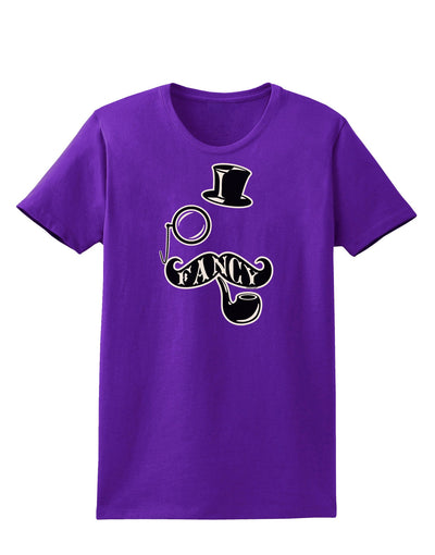 Fancy Tophat Mustache Pipe and Monocle Womens Dark T-Shirt-TooLoud-Purple-X-Small-Davson Sales