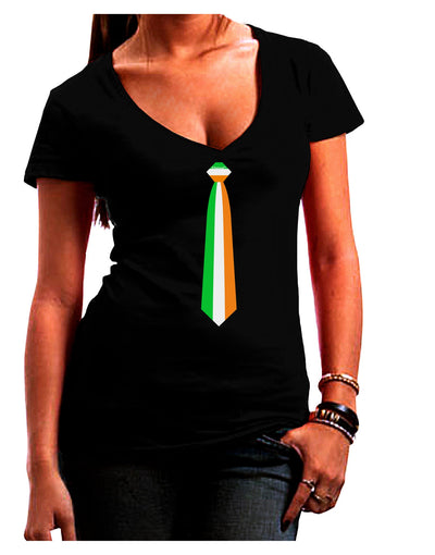 Faux Irish Flag Tie St Patricks Day Womens V-Neck Dark T-Shirt-Womens V-Neck T-Shirts-TooLoud-Black-Juniors Fitted Small-Davson Sales