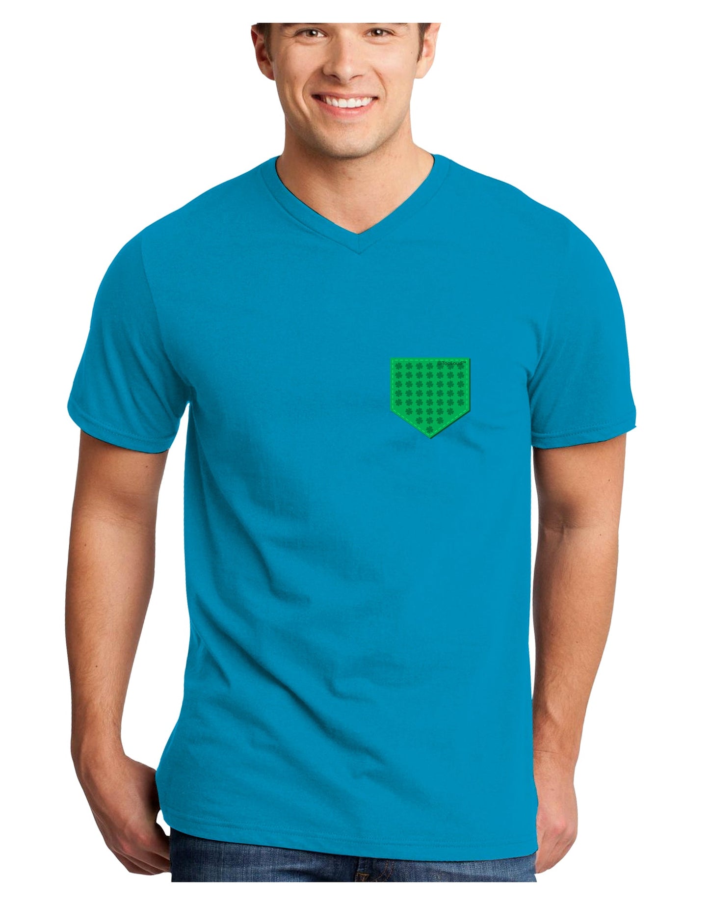 Faux Pocket Shamrock Pattern Adult Dark V-Neck T-Shirt by TooLoud-Mens V-Neck T-Shirt-TooLoud-Turquoise-Small-Davson Sales