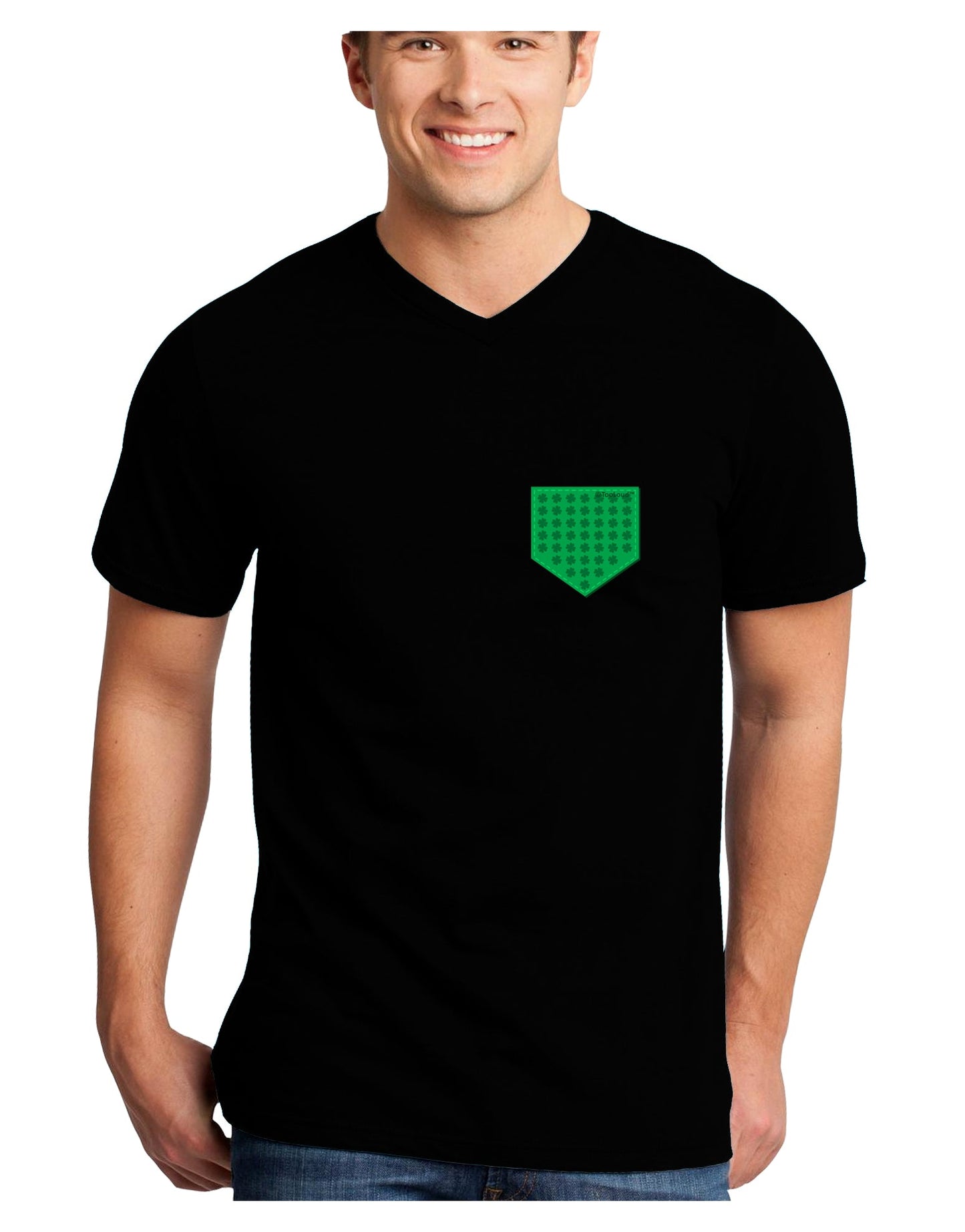 Faux Pocket Shamrock Pattern Adult Dark V-Neck T-Shirt by TooLoud-Mens V-Neck T-Shirt-TooLoud-Black-Small-Davson Sales