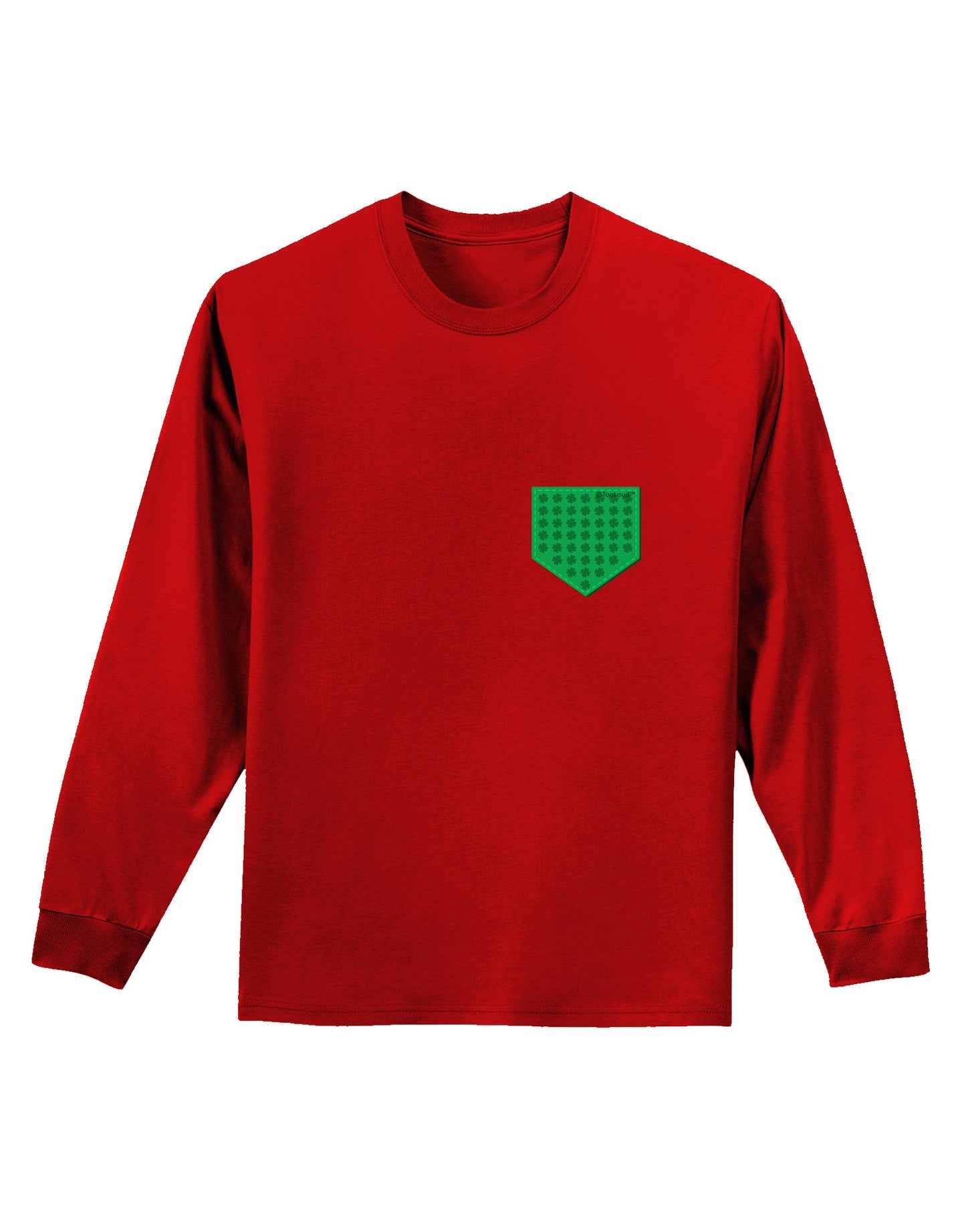 Faux Pocket Shamrock Pattern Adult Long Sleeve Dark T-Shirt by TooLoud-TooLoud-Red-Small-Davson Sales