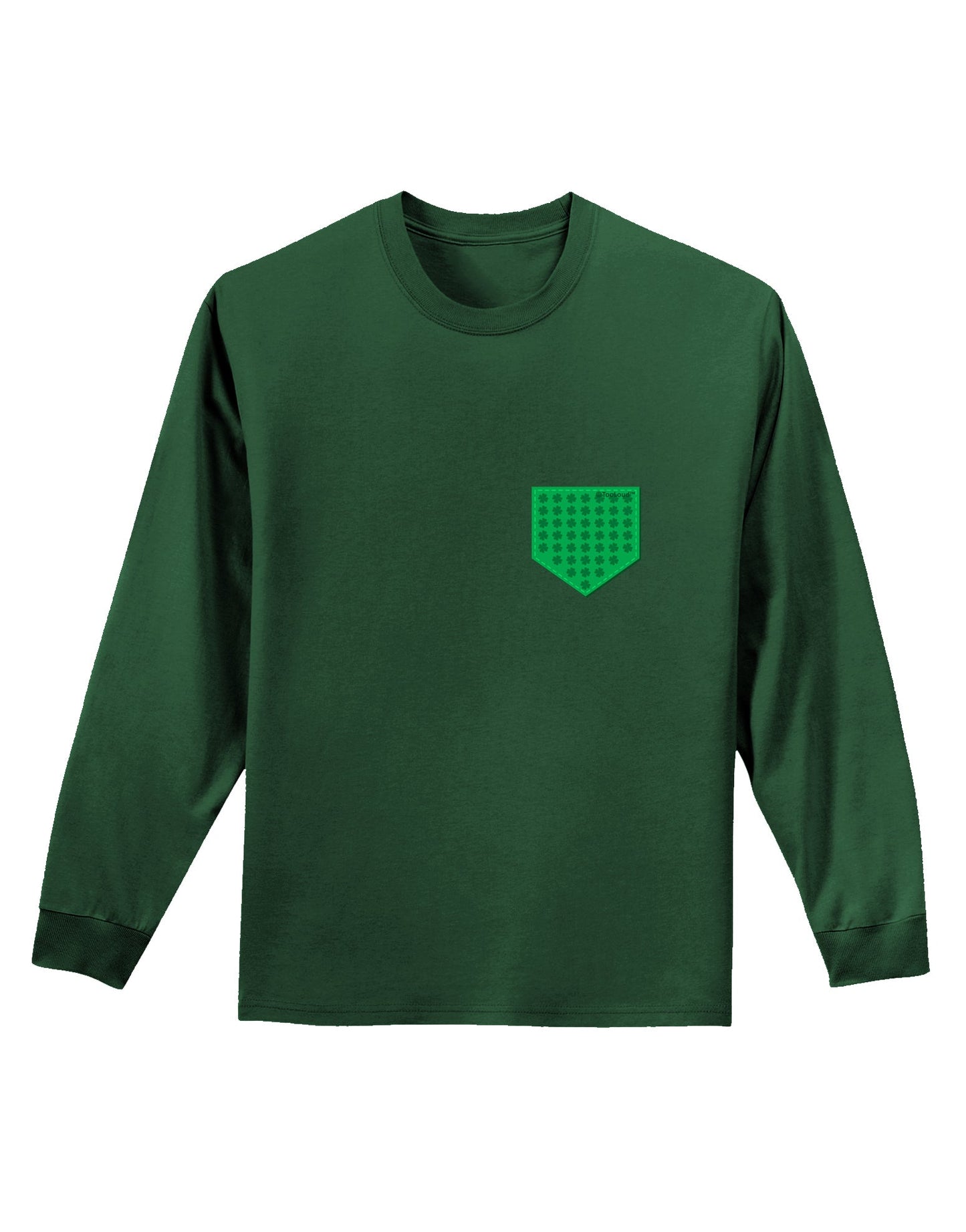 Faux Pocket Shamrock Pattern Adult Long Sleeve Dark T-Shirt by TooLoud-TooLoud-Dark-Green-Small-Davson Sales