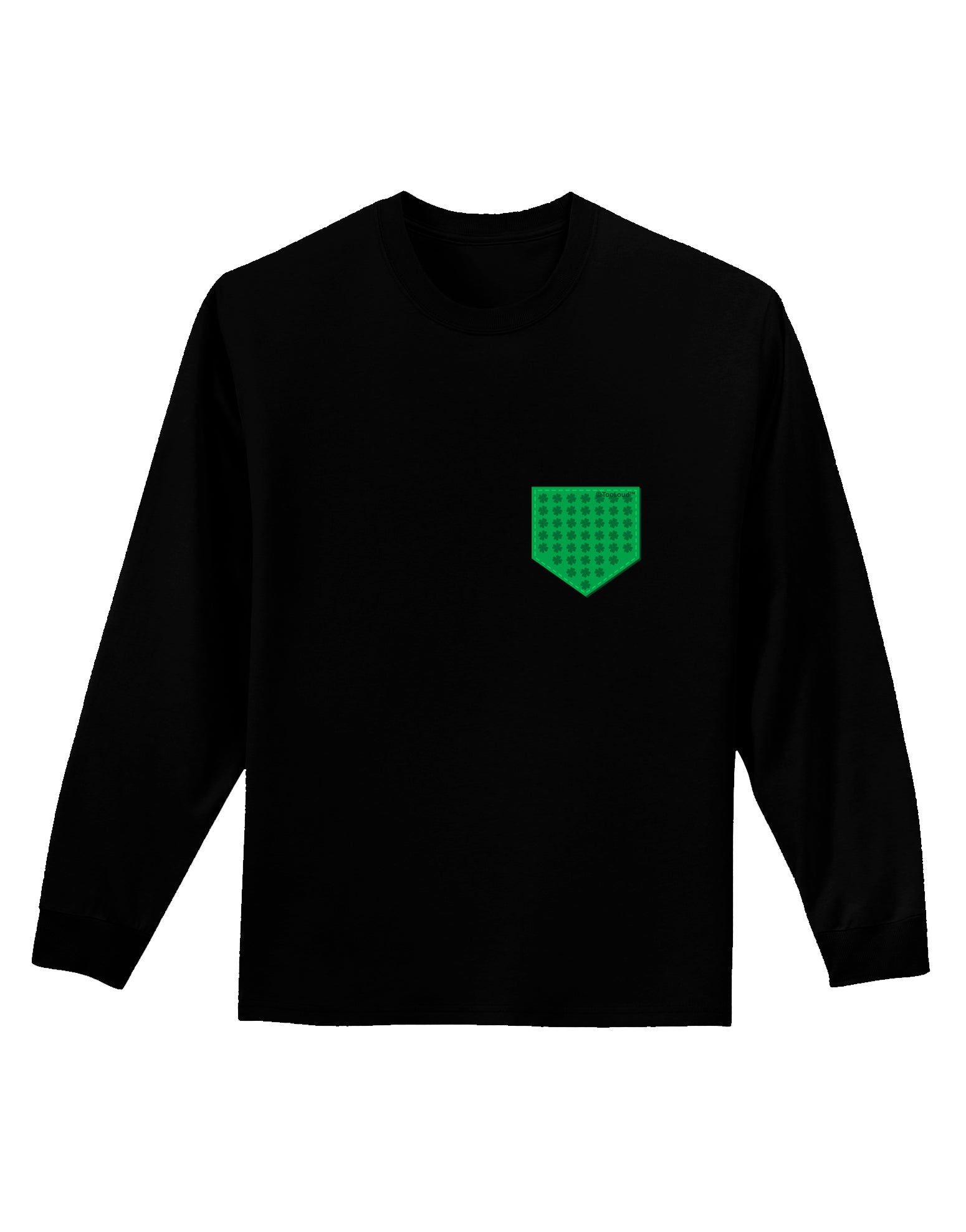 Faux Pocket Shamrock Pattern Adult Long Sleeve Dark T-Shirt by TooLoud-TooLoud-Black-Small-Davson Sales