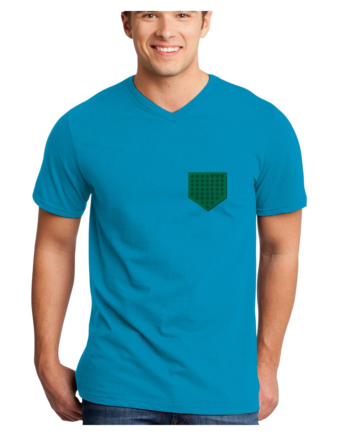 Faux Pocket Shamrock Pattern Adult V-Neck T-shirt by TooLoud-Mens V-Neck T-Shirt-TooLoud-Turquoise-Small-Davson Sales