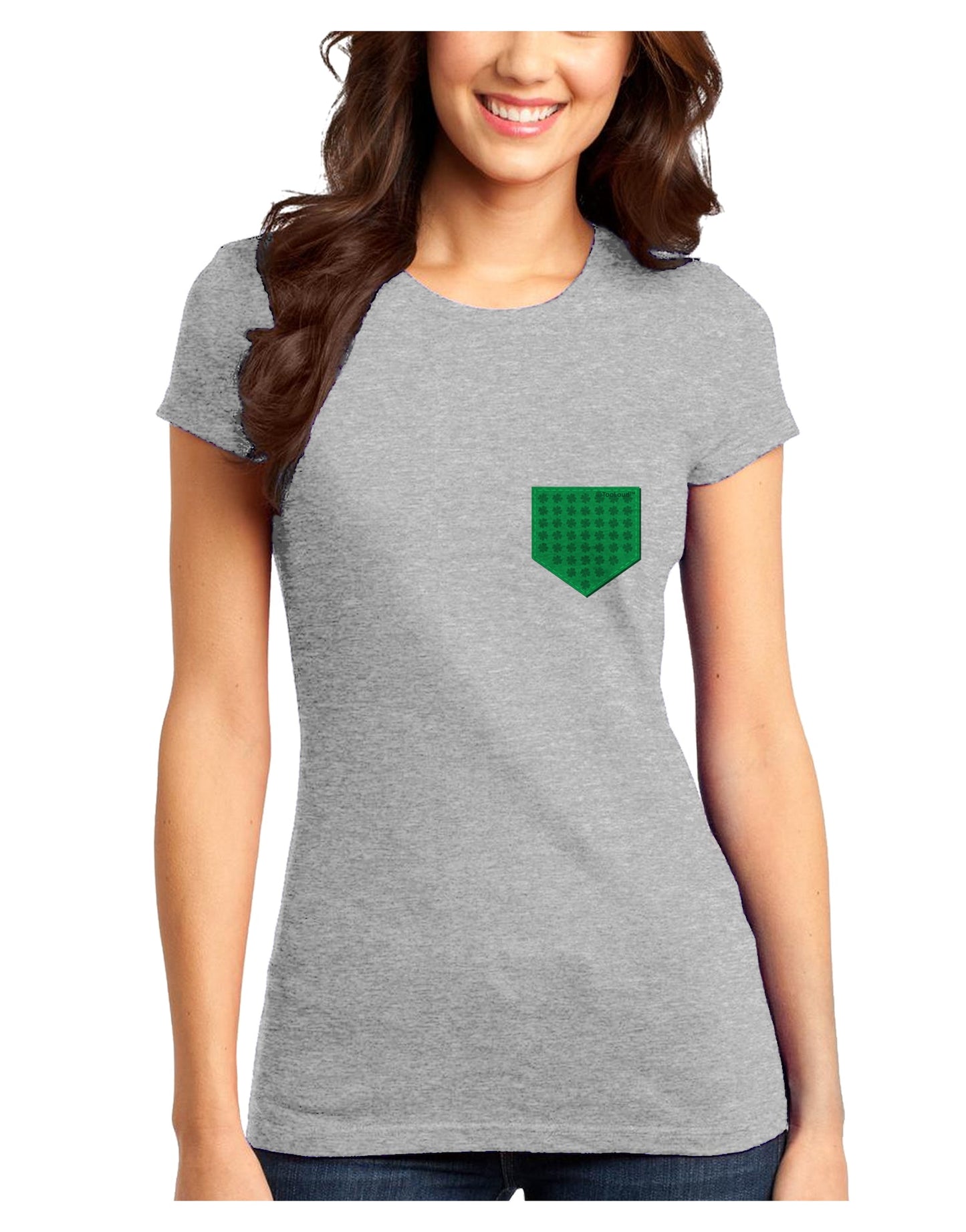 Faux Pocket Shamrock Pattern Juniors T-Shirt by TooLoud-Womens Juniors T-Shirt-TooLoud-Ash-Gray-Juniors Fitted X-Small-Davson Sales