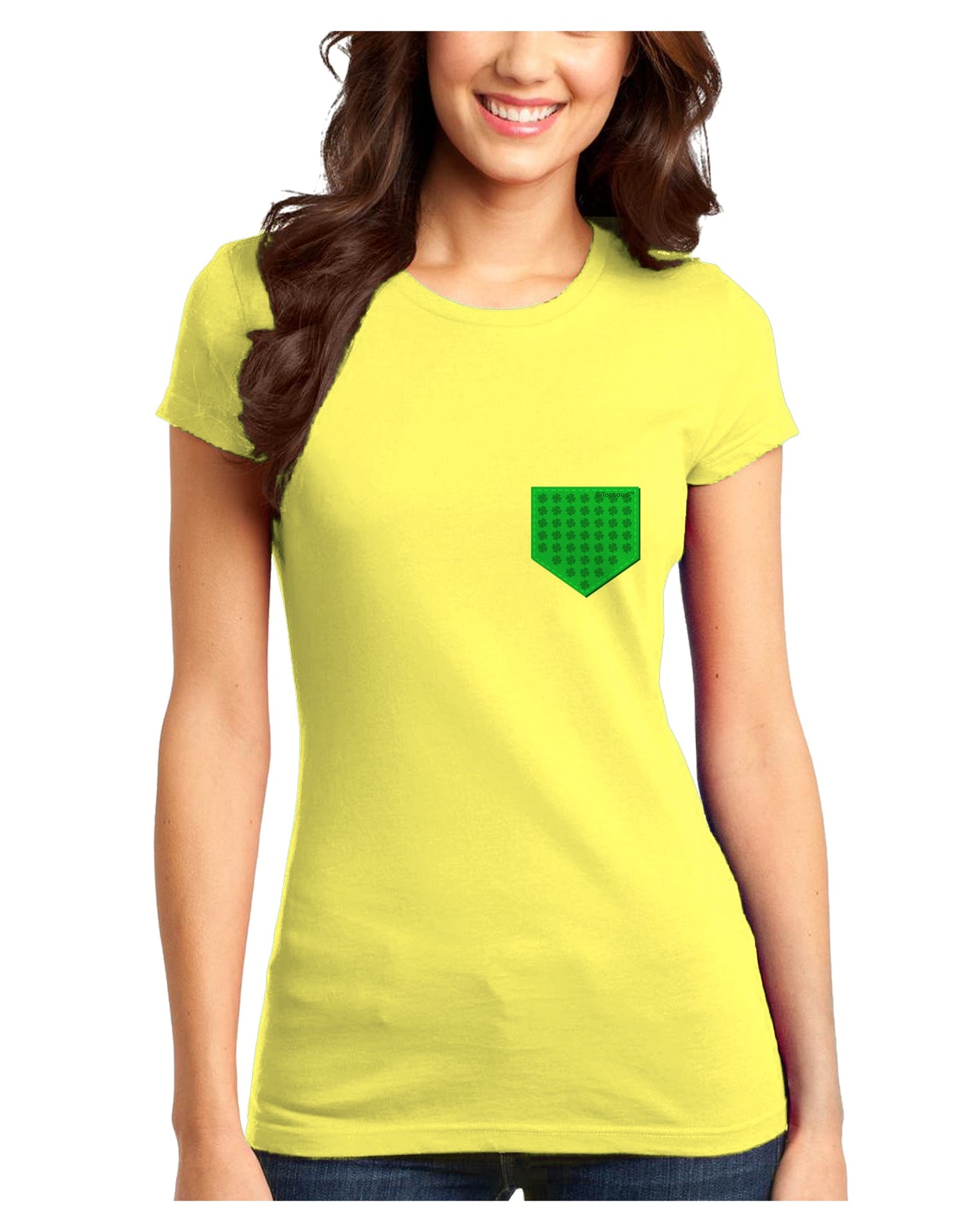 Faux Pocket Shamrock Pattern Juniors T-Shirt by TooLoud-Womens Juniors T-Shirt-TooLoud-Yellow-Juniors Fitted X-Small-Davson Sales