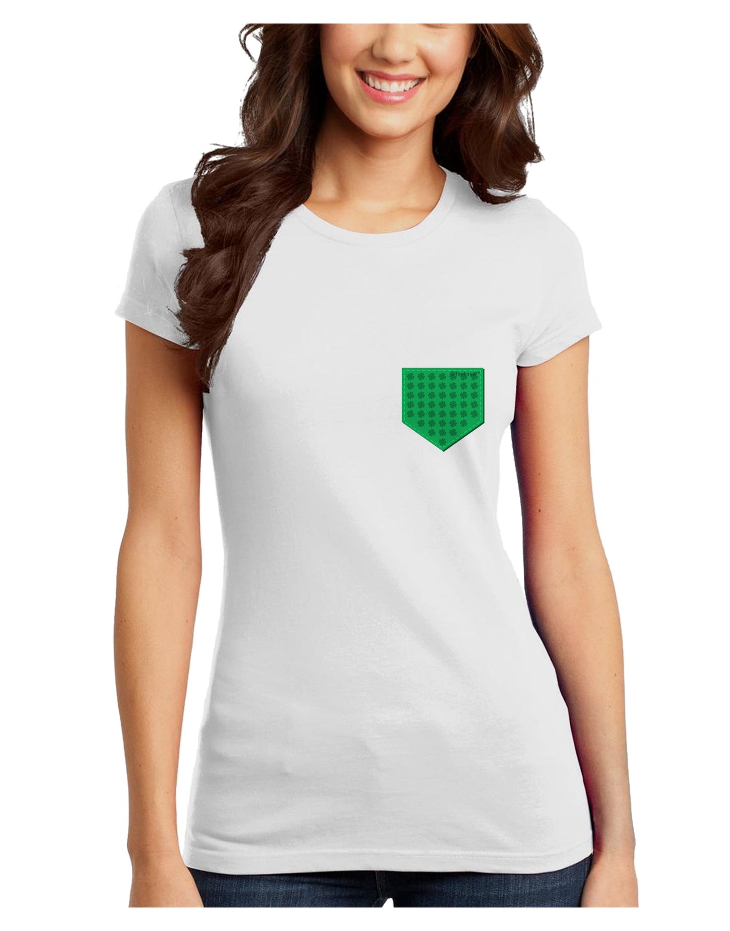 Faux Pocket Shamrock Pattern Juniors T-Shirt by TooLoud-Womens Juniors T-Shirt-TooLoud-White-Juniors Fitted X-Small-Davson Sales