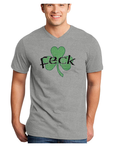 Feck - Clover Distressed Design Adult V-Neck T-shirt by TooLoud-Mens V-Neck T-Shirt-TooLoud-HeatherGray-Small-Davson Sales