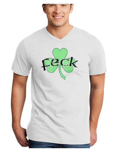 Feck - Clover Distressed Design Adult V-Neck T-shirt by TooLoud-Mens V-Neck T-Shirt-TooLoud-White-Small-Davson Sales