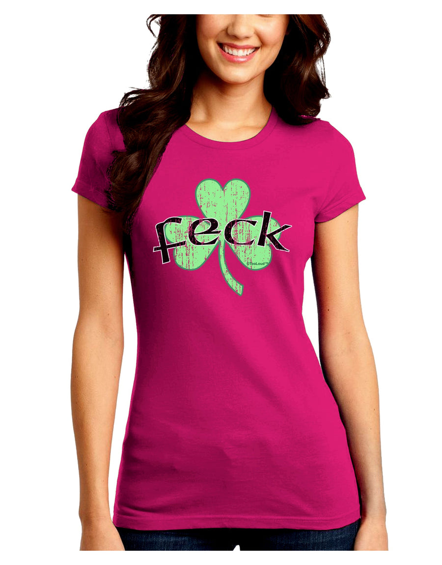 Feck - Clover Distressed Design Juniors Crew Dark T-Shirt by TooLoud-T-Shirts Juniors Tops-TooLoud-Black-Juniors Fitted Small-Davson Sales