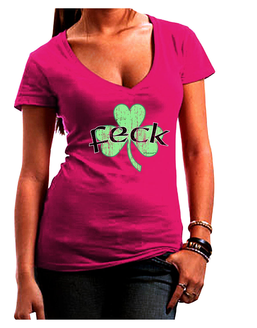 Feck - Clover Distressed Design Juniors V-Neck Dark T-Shirt by TooLoud-Womens V-Neck T-Shirts-TooLoud-Black-Juniors Fitted Small-Davson Sales