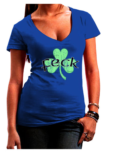 Feck - Clover Distressed Design Juniors V-Neck Dark T-Shirt by TooLoud-Womens V-Neck T-Shirts-TooLoud-Royal-Blue-Juniors Fitted Small-Davson Sales