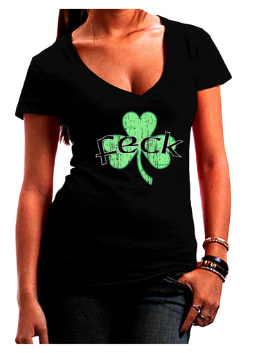 Feck - Clover Distressed Design Juniors V-Neck Dark T-Shirt by TooLoud-Womens V-Neck T-Shirts-TooLoud-Black-Juniors Fitted Small-Davson Sales