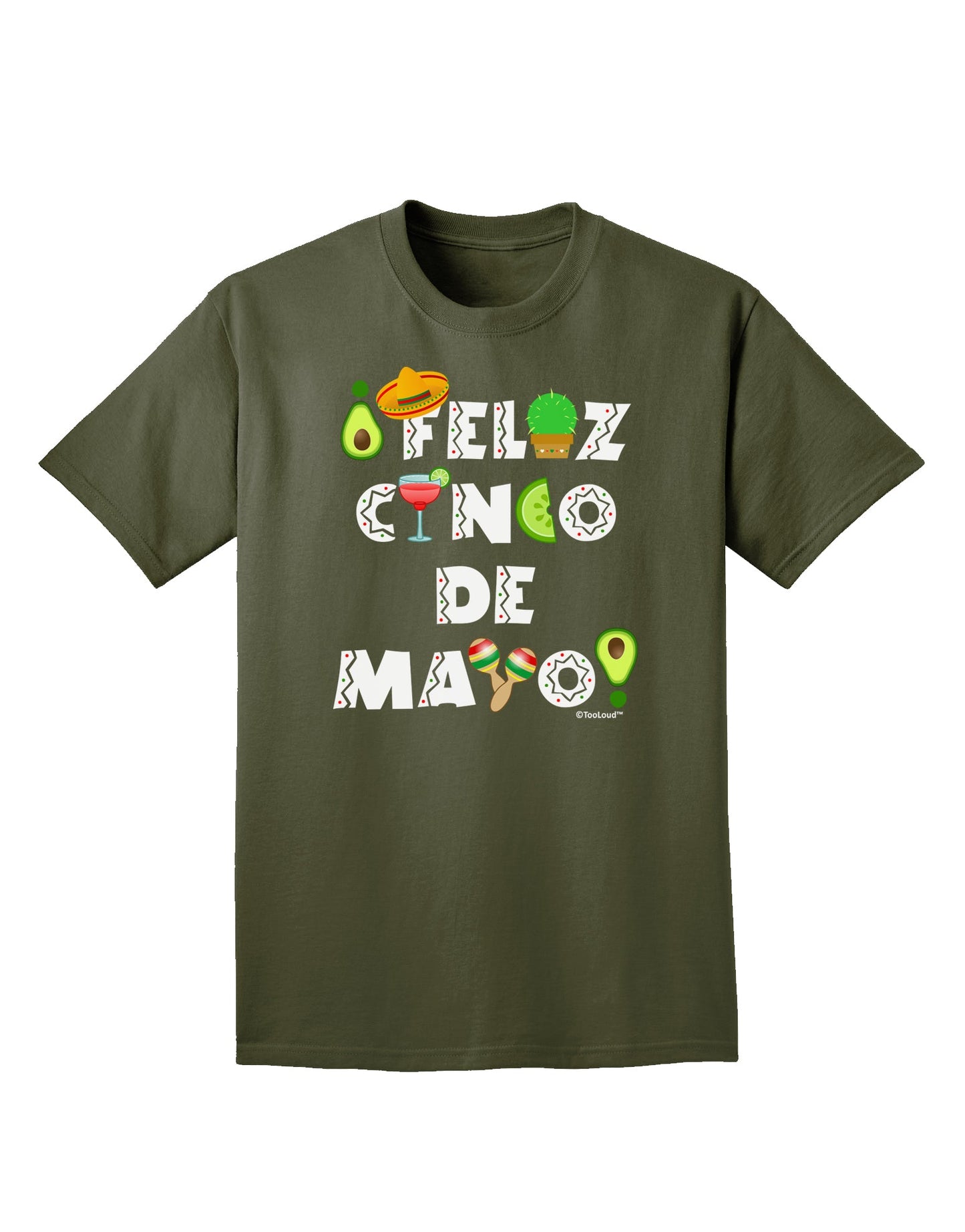 Feliz Cinco de Mayo - Fiesta Icons Adult Dark T-Shirt by TooLoud-Mens T-Shirt-TooLoud-Military-Green-Small-Davson Sales