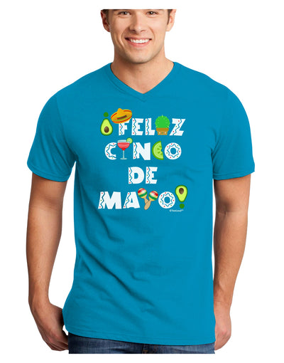 Feliz Cinco de Mayo - Fiesta Icons Adult Dark V-Neck T-Shirt by TooLoud-Mens V-Neck T-Shirt-TooLoud-Turquoise-Small-Davson Sales