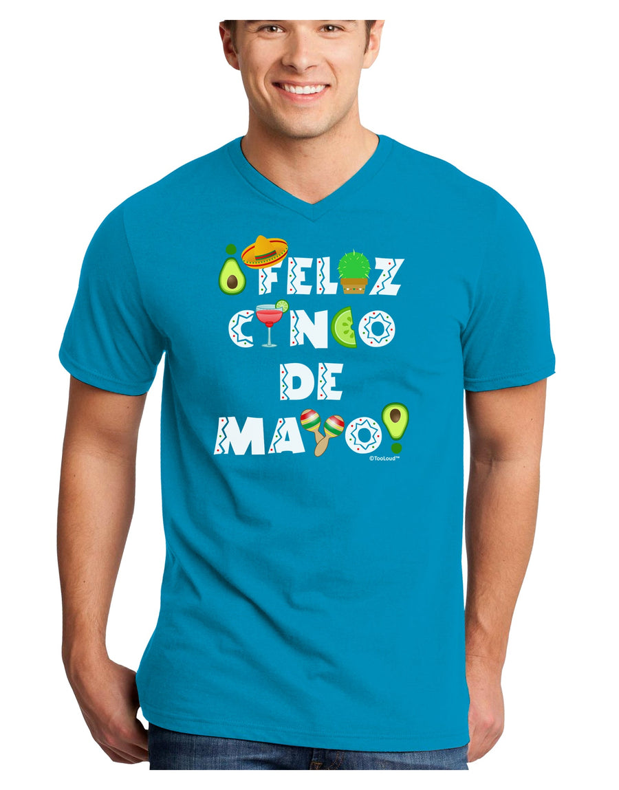 Feliz Cinco de Mayo - Fiesta Icons Adult Dark V-Neck T-Shirt by TooLoud-Mens V-Neck T-Shirt-TooLoud-Black-Small-Davson Sales