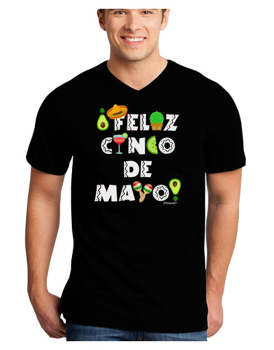 Feliz Cinco de Mayo - Fiesta Icons Adult Dark V-Neck T-Shirt by TooLoud-Mens V-Neck T-Shirt-TooLoud-Black-Small-Davson Sales