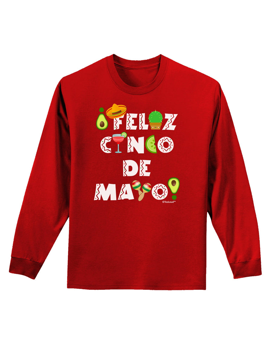 Feliz Cinco de Mayo - Fiesta Icons Adult Long Sleeve Dark T-Shirt by TooLoud-TooLoud-Black-Small-Davson Sales