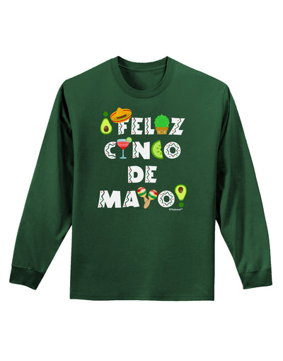 Feliz Cinco de Mayo - Fiesta Icons Adult Long Sleeve Dark T-Shirt by TooLoud-TooLoud-Dark-Green-Small-Davson Sales