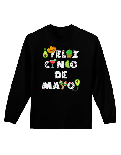 Feliz Cinco de Mayo - Fiesta Icons Adult Long Sleeve Dark T-Shirt by TooLoud-TooLoud-Black-Small-Davson Sales