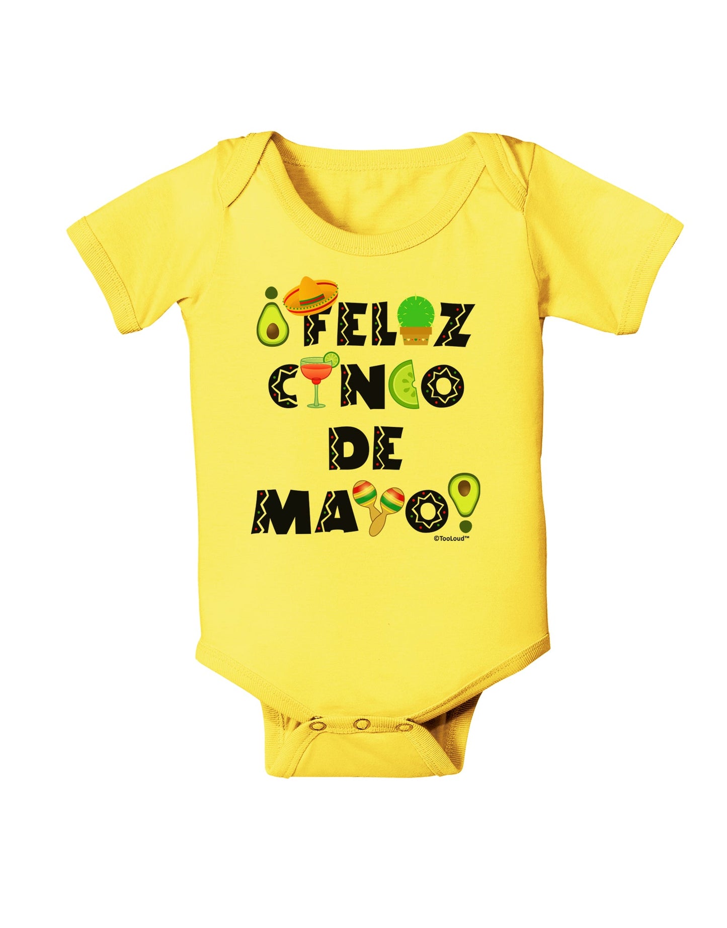 Feliz Cinco de Mayo - Fiesta Icons Baby Romper Bodysuit by TooLoud-Baby Romper-TooLoud-Yellow-06-Months-Davson Sales