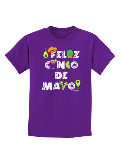 Feliz Cinco de Mayo - Fiesta Icons Childrens Dark T-Shirt by TooLoud-Childrens T-Shirt-TooLoud-Purple-X-Small-Davson Sales