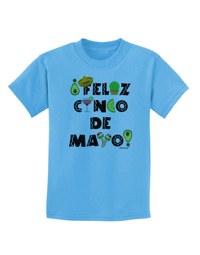 Feliz Cinco de Mayo - Fiesta Icons Childrens T-Shirt by TooLoud-Childrens T-Shirt-TooLoud-Aquatic-Blue-X-Small-Davson Sales