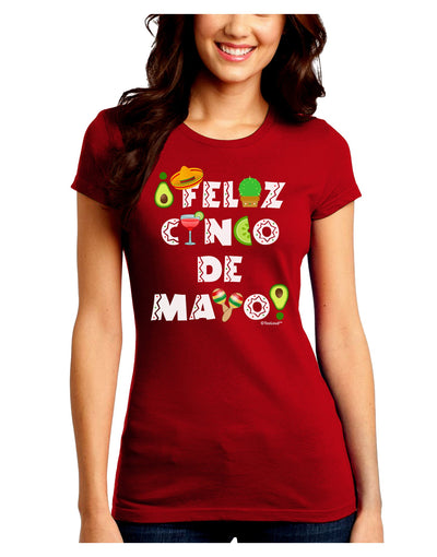 Feliz Cinco de Mayo - Fiesta Icons Juniors Crew Dark T-Shirt by TooLoud-T-Shirts Juniors Tops-TooLoud-Red-Juniors Fitted Small-Davson Sales