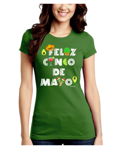 Feliz Cinco de Mayo - Fiesta Icons Juniors Crew Dark T-Shirt by TooLoud-T-Shirts Juniors Tops-TooLoud-Kiwi-Green-Juniors Fitted X-Small-Davson Sales