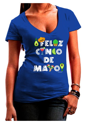 Feliz Cinco de Mayo - Fiesta Icons Juniors V-Neck Dark T-Shirt by TooLoud-Womens V-Neck T-Shirts-TooLoud-Royal-Blue-Juniors Fitted Small-Davson Sales