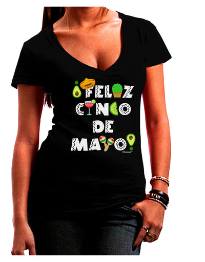 Feliz Cinco de Mayo - Fiesta Icons Juniors V-Neck Dark T-Shirt by TooLoud-Womens V-Neck T-Shirts-TooLoud-Black-Juniors Fitted Small-Davson Sales