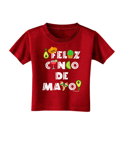 Feliz Cinco de Mayo - Fiesta Icons Toddler T-Shirt Dark by TooLoud-Toddler T-Shirt-TooLoud-Red-2T-Davson Sales